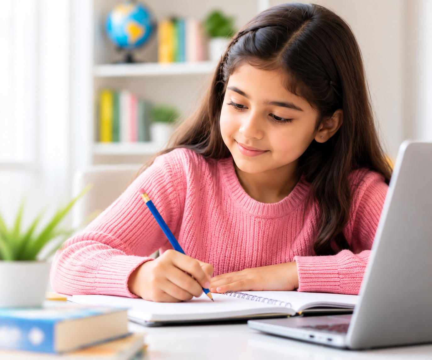 Home schooling student studying at home