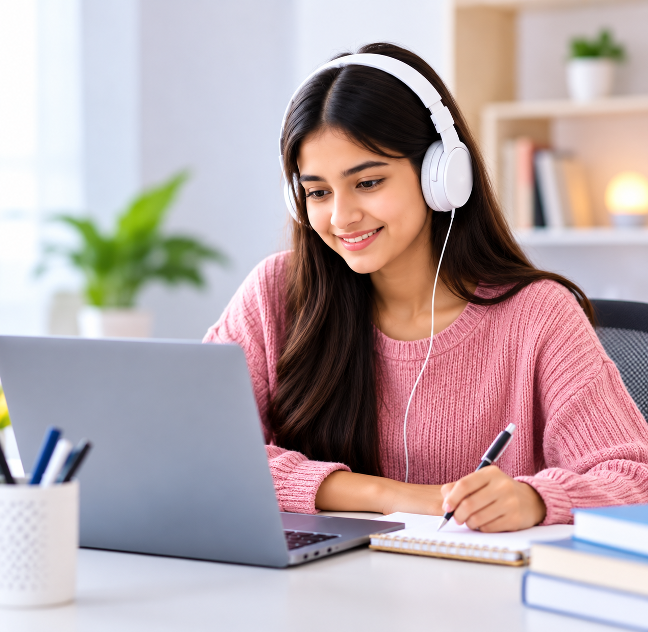 Student attending an online tutoring class in Pakistan